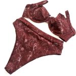 Conjunto Retrô Estampa Folhagem Bordô