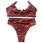 Conjunto Santorini Estampa Folhagem Bordô