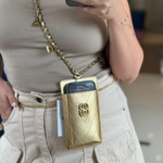 BOLSA  SCHUTZ CROSSBODY PORTA CELULAR COURO DOURADO