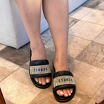 SANDALIA SCHUTZ  PAPETE COURO CRISTAIS BLACK        
