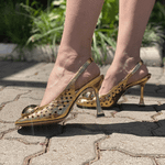 SAPATO VICENZA SLINGBACK VAZADO SALTO CARRETEL DOURADO P1164200010005
