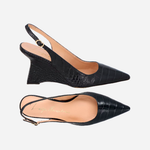 SCARPIN LUIZA BARCELOS SLINGBACK CROCO PRETO