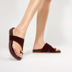 Papete Schutz Flatform Tira no Dedo Couro Marrom