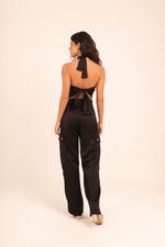 CALÇA CARGO DE CETIM CAMILLE PRETA