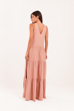 VESTIDO LONGO BABADOS LINHO