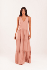 VESTIDO LONGO BABADOS LINHO
