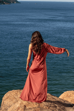 VESTIDO OMBRO LONGO FLUIDE TELHA
