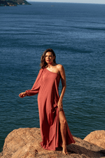 VESTIDO OMBRO LONGO FLUIDE TELHA