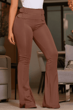 Calça Flare com Cinto Empina Bumbum Marom