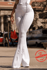 Calça Flare com Cinto Empina Bumbum Branco