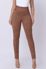 Calça Skinny com Botões e Bolso Marrom