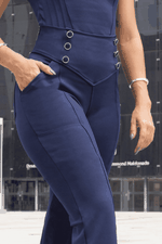 Calça Flare com Botões e Bolso Azul Marinho