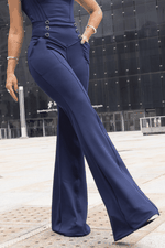 Calça Flare com Botões e Bolso Azul Marinho