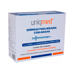 SERINGA de Insulina 0,5ml Blister C/1un. Caixa C/ 100Un. UNIQMED - Ag 6x25mm