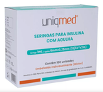 SERINGA de Insulina 1ml Blister C/1un. Caixa C/ 100Un. UNIQMED - Ag 6x25mm