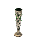 VASO EM METAL COM VIDRO VERDE ESCURO 