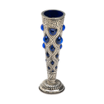 VASO EM METAL COM VIDRO AZUL COBALTO