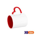 CANECA CERÃMICA RESINADA PREMIUM - JKB - 325ML - BRANCO COM INTERIOR E ALÇA DE CORAÇÃO VERMELHO