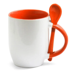 CANECA 325ML CERÂMICA COM COLHER - LIVESUB - BRANCO COM INTERIOR E ALÇA - LARANJA