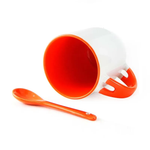 CANECA 325ML CERÂMICA COM COLHER - LIVESUB - BRANCO COM INTERIOR E ALÇA - LARANJA