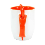 CANECA 325ML CERÂMICA COM COLHER - LIVESUB - BRANCO COM INTERIOR E ALÇA - LARANJA