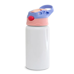 SQUEEZE KIDS 500ML ALUMÍNIO RESINADO - BRANCO COM TAMPA ROSA E LILÁS