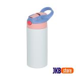 Garrafa Térmica Kids Inox Resinado - JKB - 350ml - Branco com Tampa Rosa Alça Lilás