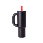 Copo Térmico Funny Inox Sem Resina - 1100ml - Preto Com Alça Preta Canudo Vermelho