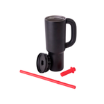 Copo Térmico Funny Inox Sem Resina - 1100ml - Preto Com Alça Preta Canudo Vermelho