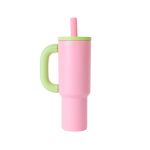 Copo Térmico Funny Inox Sem Resina - 1100ml - Rosa Com Alça Verde Canudo Rosa