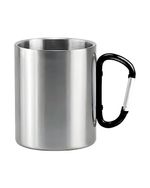 CANECA 300ML AÇO INOX - PRATA COM ALÇA DE MOSQUETÃO PRETO