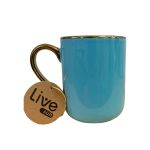 CANECA IMPERIAL CERÂMICA RESINADA - LIVESUB - 325ml - AZUL COM ALÇA E BORDA DOURADO