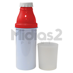 GARRAFA 670ML POLÍMERO COM COPO PRIMEIRA LINHA - BRANCO COM TAMPA VERMELHA