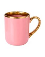CANECA IMPERIAL CERÂMICA RESINADA - LIVESUB - 325ml - ROSA COM ALÇA E BORDA DOURADA