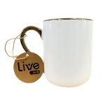 CANECA IMPERIAL CERÂMICA RESINADA - LIVESUB - 325ml - BRANCA COM ALÇA E BORDA DOURADO
