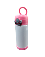 Garrafa Térmica Circle Inox Resinado - JKB - Branca com Tampa e Base Rosa