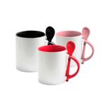 Caneca Cerâmica Resinada Reta Com Colher - JKB - 325ml - Interior, Alça e Colher