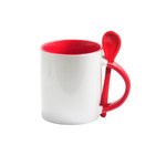 Caneca Cerâmica Resinada Reta Com Colher - JKB - 325ml - Interior, Alça e Colher