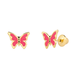 Brinco Borboleta Esmaltada Coral em Ouro 18k Infantil