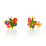 Brinco Borboleta Esmaltada em Colorida Ouro 18k Infantil