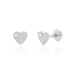 Brinco Coração Brilhantes em Ouro Branco 18k para Bebês