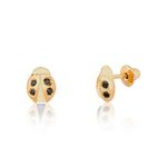 Brinco Joaninha Brilhante Negro em Ouro 18k Infantil