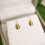Brinco Joaninha Brilhante Negro em Ouro 18k Infantil