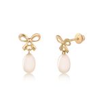 Brinco Laço Pérola Pendurada Ouro 18k