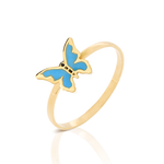 Anel Borboleta Esmaltada Azul em Ouro 18k Infantil