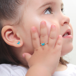 Anel Borboleta Esmaltada Azul em Ouro 18k Infantil