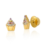 Brinco Cupcake Pedras Naturais em Ouro 18k