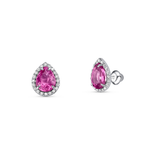 Brinco Gota Turmalina Rosa com Brilhantes em Ouro Branco 18K