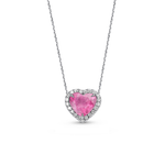 Colar Coração Turmalina Rosa e Brilhantes em Ouro Branco 18k 