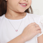 Colar Coração Turmalina Rosa e Brilhantes em Ouro Branco 18k 